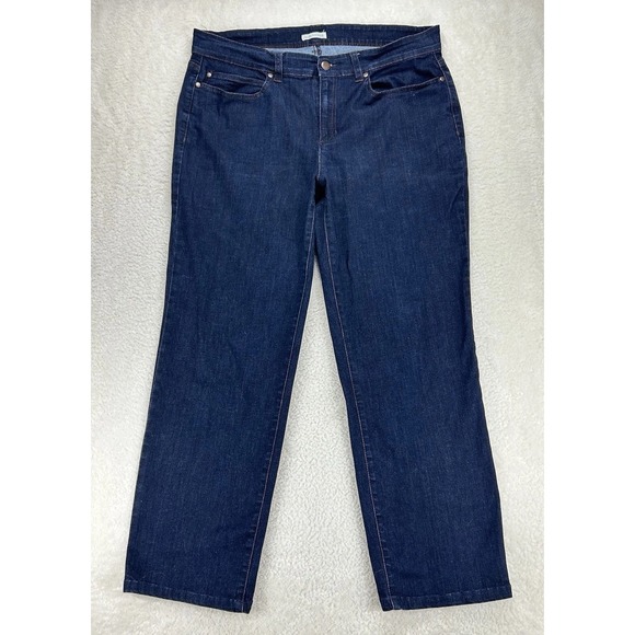 Eileen Fisher Jeans Womens 14 Straight Leg Blue Dark Organic Cotton Stretch - Picture 1 of 15